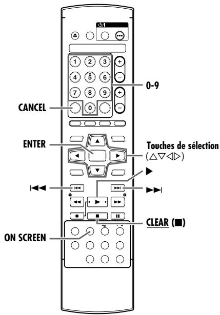CANCEL ENTER ON SCREEN 0-9 Touches de sélection (△▽◀◀) CLEAR (■)