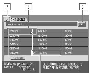 7 8 9 ONG SONG another.mp3 01SONG 02SONG 03SONG 04SONG 05SONG 06SONG 07SONG 08SONG 09SONG 10SONG 11SONG 12SONG SONG SONG SONG SONG SONG SONG SONG SONG SONG RETOUR NAVIGATION SORTIE OK SEL. SELECTIONEZ AVEC [CURSORS] PUIS APPUYEZ SUR [ENTER]