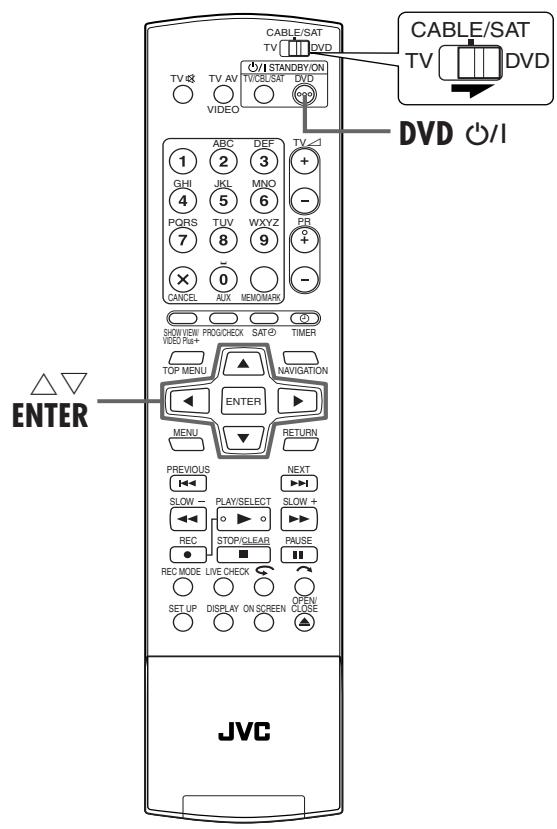 CABLE/SAT TV DVD TV AV TV/CE/SAT DVD VIDEO C/1 STANDBY/ON TV DVD DVD ⏻/I ABC DEF TV GHI 2 3 + 4 JKL MNO - PORS TUV WXYZ PR 7 8 9 + × 0 - CANCEL AUX MENOMARK - SHOW VIEW PRO/CHECK SAT TIMER TOP MENU NAVIGATION ENTER MENU RETURN PREVIOUS NEXT SLOW PLAY/SELECT SLOW + REC STOP/CLEAR PAUSE REC MODE LIVE CHECK SET UP DISPLAY ON SCREEN OPEN CLOSE JVC