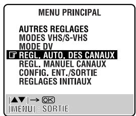 JVC HR-DVS3MS - Acceder à l'écran de "REGL. AUTO. des CANAUX - 1