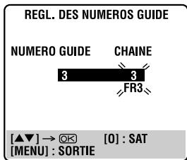 REGL. DES NUMEROS GUIDE NUMERO GUIDE CHAINE 3 3 FR3 [▲▼] → [OK] [O] : SAT [MENU] : SORTIE
