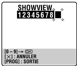 SHOWVIEW 12345678 [0 - 9] → OK [×]: ANNULER [PROG]: SORTIE