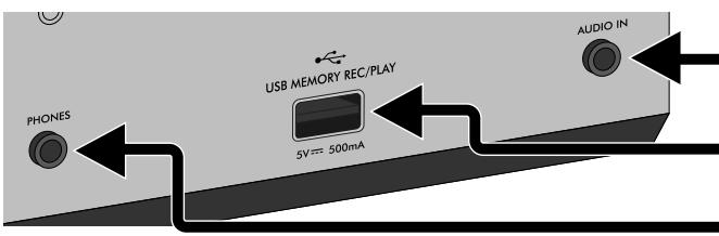 PHONES USB MEMORY REC/PLAY 5V=500mA AUDIO IN