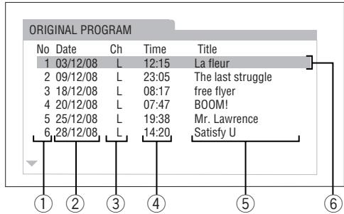 ORIGINAL PROGRAM No Date Ch Time Title 1 03/12/08 L 12:15 La fleur 2 09/12/08 L 23:05 The last struggle 3 18/12/08 L 08:17 free flyer 4 20/12/08 L 07:47 BOOM! 5 25/12/08 L 19:38 Mr. Lawrence 6,28/12/08 L 14:20 Satisfy U ① ② ③ ④ ⑤ ⑥
