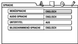 SPRACHE MENÜSPRACHE ENGLISH AUDIO SPRACHE ENGLISH UNTERTITEL AUS BILDSCHIRMMENÜ-SPRACHE ENGLISH