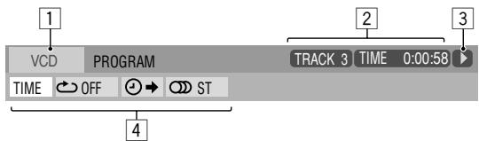 1 VCD PROGRAM TIME OFF ST 2 TRACK 3 TIME 0:00:58 3 4