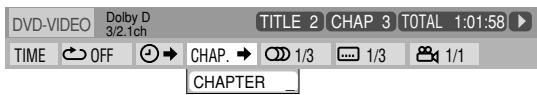 DVD-VIDEO Dolby D 3/2.1ch TITLE 2 CHAP 3 TOTAL 1:01:58 TIME OFF CHAP. 1/3 1/3 1/1 CHAPTER_