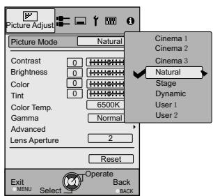 JVC DLA-HD550WE - Select "Picture Adjust" "Picture Mode" "Natural" - 2