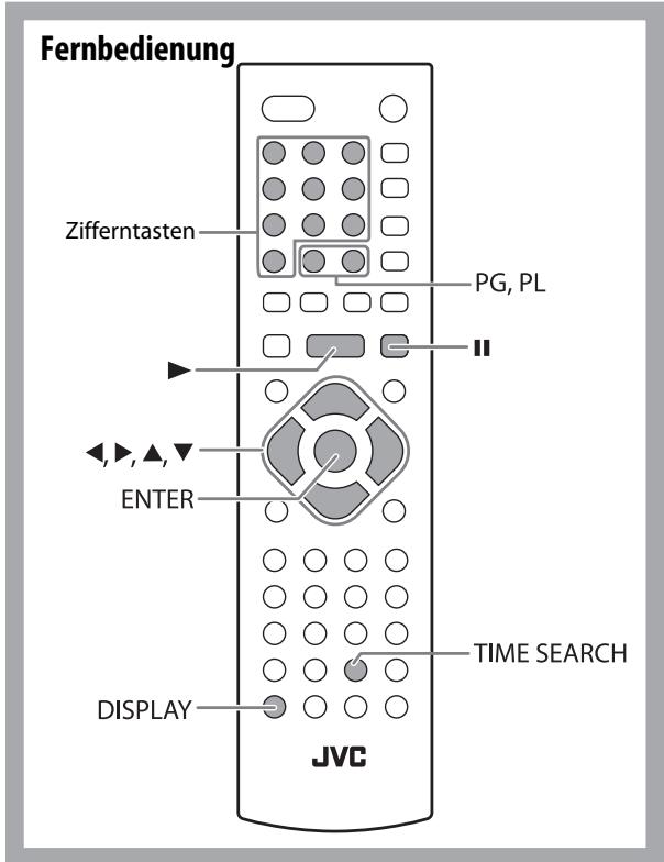 Fernbedienung Zifferntasten PG, PL Enter DISPLAY TIME SEARCH JVC