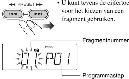 U kunt tevens de cijfertoe voor het kiezen van een fragment gebruiken. Fragmentnummer PROG. Programmastap