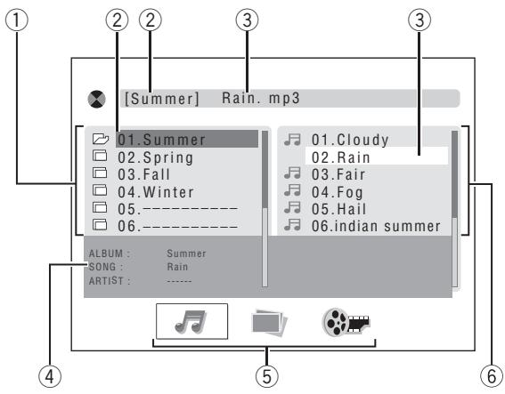 JVC UX-L5VE - ■ Schermata di controllo per file MP3/WMA/JPEG/MPEG-1/MPEG-2/DivX - 1