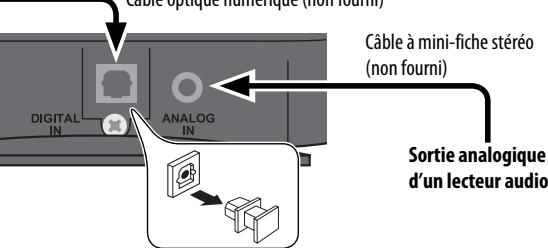 Câble optique nomenclature (non fourni) DIGITAL IN ANALOG IN Câble à mini-fiche stéréo (non fourni) Sortie analogique d'un lecteur audio