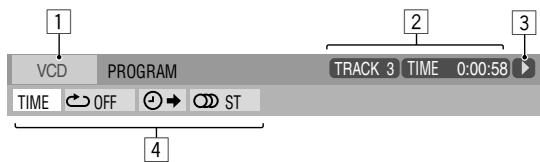 1 VCD PROGRAM TRACK 3 TIME 0:00:58 TIME OFF ST 4 2 3
