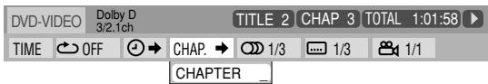 DVD-VIDEO Dolby D 3/2.1ch TITLE 2 CHAP 3 TOTAL 1:01:58 TIME OFF CHAP. 1/3 1/3 1/1 CHAPTER_