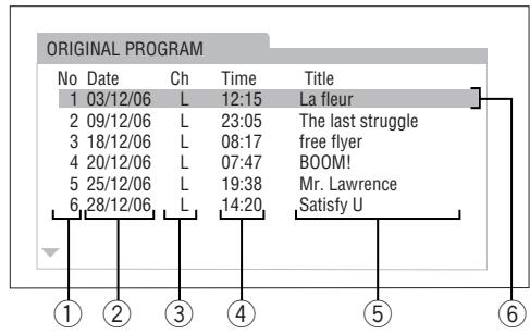 ORIGINAL PROGRAM No Date Ch Time Title 1 03/12/06 L 12:15 La fleur 2 09/12/06 L 23:05 The last struggle 3 18/12/06 L 08:17 free flyer 4 20/12/06 L 07:47 BOOM! 5 25/12/06 L 19:38 Mr. Lawrence 6 28/12/06 L 14:20 Satisfy U ① ② ③ ④ ⑤ ⑥