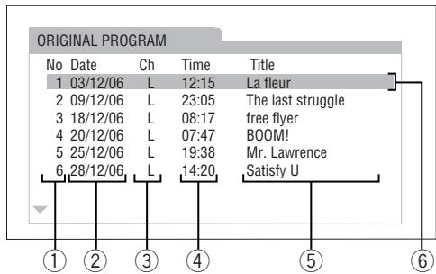 ORIGINAL PROGRAM No Date Ch Time Title 1 03/12/06 L 12:15 La fleur 2 09/12/06 L 23:05 The last struggle 3 18/12/06 L 08:17 free flyer 4 20/12/06 L 07:47 BOOM! 5 25/12/06 L 19:38 Mr. Lawrence 6 28/12/06 L 14:20 Satisfy U ① ② ③ ④ ⑤ ⑥