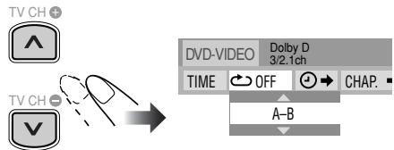 TV CH + ↑ → TV CH - DVD-VIDEO Dolby D 3/2.1ch TIME OFF CHAP. A-B