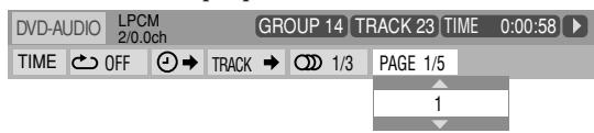 DVD-AUDIO LPCM 2/0.0ch GROUP 14 TRACK 23 TIME 0:00:58 TIME OFF TRACK 1/3 PAGE 1/5 1