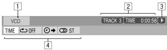 1 VCD TIME OFF ST 2 TRACK 3 TIME 0:00:58 3 4