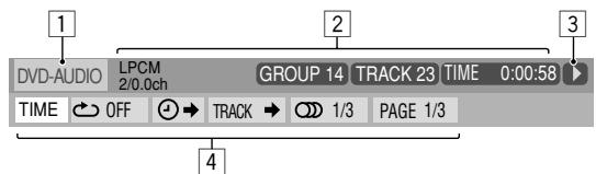 DVD-AUDIO LPCM 2/0.0ch GROUP 14 TRACK 23 TIME 0:00:58 TIME OFF TRACK 1/3 PAGE 1/3