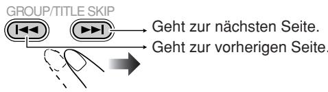 GROUP/TITLE SKIP → Geht zur nächsten Seite. → Geht zur vorherigen Seite.