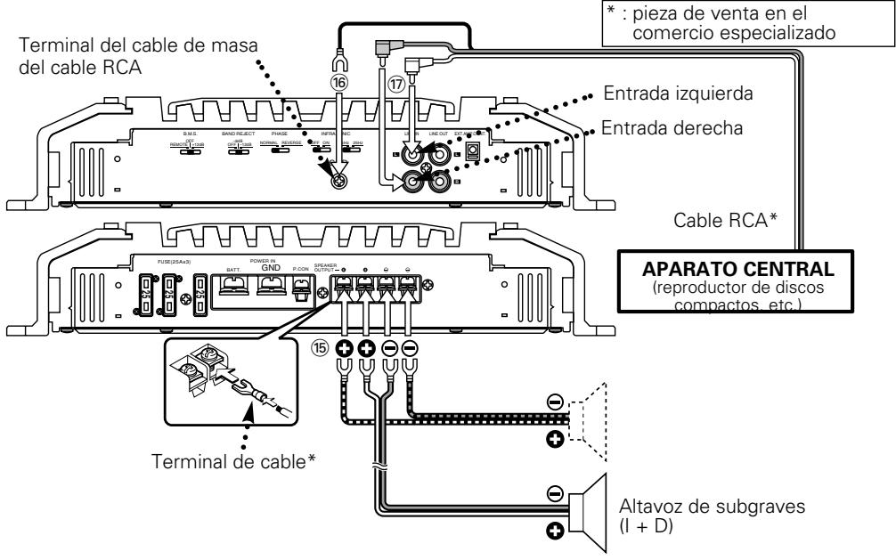 KENWOOD KAC-X810D - ■ Conexión de cable de RCA y cable de los altavoces - 1