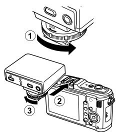OLYMPUS FL-14 - Vlozenie batérii - 1