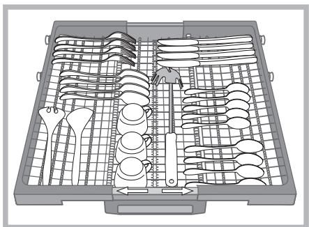 HOTPOINT LFD 11P123 X DE/SK - A"Knife og kogkenredskaber med skarpe kanter skal placeres med bladene nedad." - 1