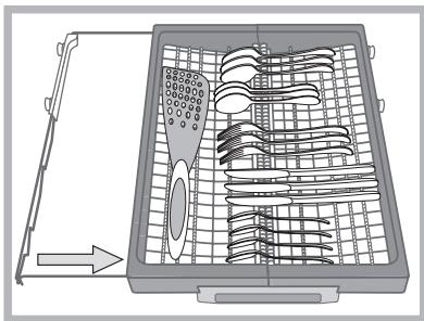 HOTPOINT LFD 11P123 X DE/SK - A"Knife og kogkenredskaber med skarpe kanter skal placeres med bladene nedad." - 2