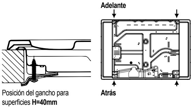 Posición del gancho para superficies H=40mm Adelante Atrás