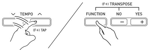 CALOR CTK-7200 - Tout en tenant le bouton r-13 (function) enfoncé, tapez quatre fois sur le bouton l-11 (TAP) à la vitesse (tempo) souhaitée. - 1