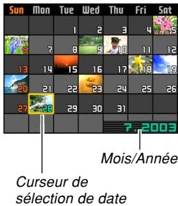 CASIO CAMERA PJ MULTIFONCTIONS - Utilisez [▲], [▼], [◀] ou [▶] pour déplacer le curseur de sélection de date sur le calendrier. - 1