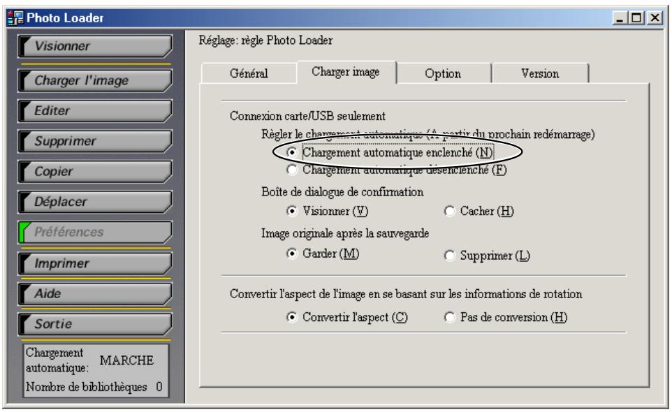 CASIO PHOTO LOADER 2.1 - Sélectionner “Chargement automatique enclenché(N)” depuis “Régler le chargement automatique”. - 1