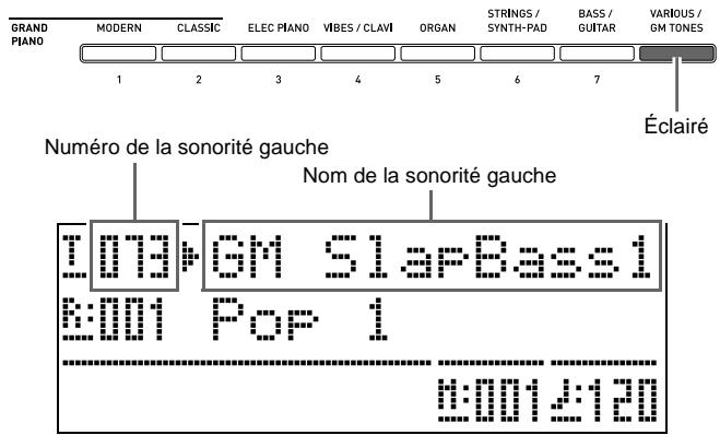 CASIO CELVIANO AP 620 - Sélectionnez la sonorité que vous pouvez affecter au côté gauche (registre inférieur) du clavier. - 1