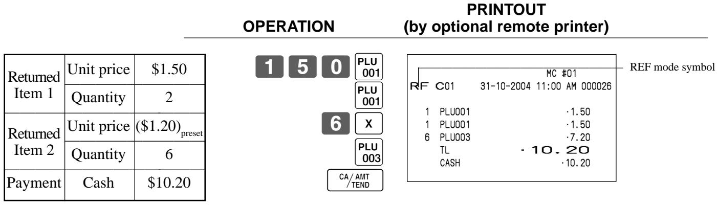 CASIO QT-6000 - Registering returned goods in the REF mode - 1