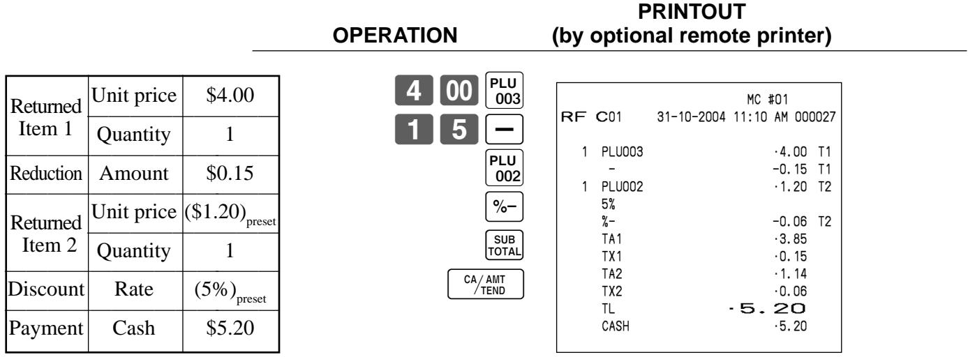 CASIO QT-6000 - Registering returned goods in the REF mode - 2