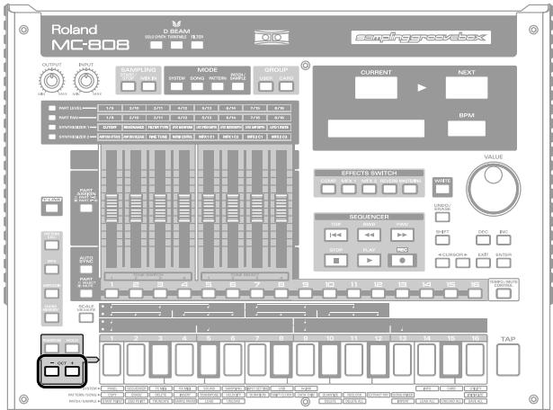 Roland MC-808 D BREAM SUSPROM SDRAM R123 0.0 Coupingscreenbox OUTPUT INPUT SAMPLING SAMPLIUM MODE GROUP CURRENT NEXT BPM EFFECTS SWITCH SEQUENCER TAP TAP TAP