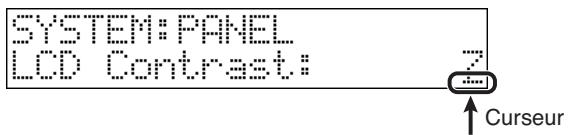 SYSTEM: PANEL LCD Contrast: Z ↑ Curseur