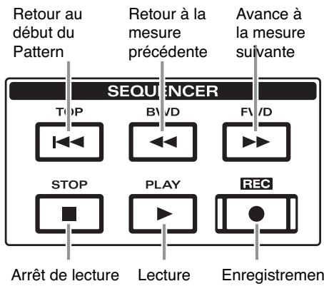 Retour au début du Pattern SEQUENCER TOP BWD FWD STOP PLAY REC Arrêt de lecture Lecture Enregistremen Retour à la mesure précédente Avance à la mesure suivante