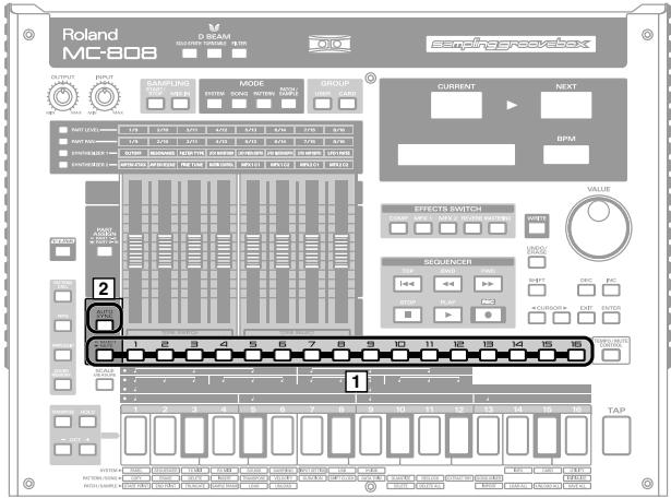 Roland MC-808 D BEAM OUTPUT INPUT SAMPLING MODE GROUP SAMPLING SAMPLING SAMPLING CURRENT NEXT BPM OUTPUT INPUT SAMPLING SAMPLING SAMPLING SAMPLING EFFECTS SWITCH SEQUENCER TAP TAP