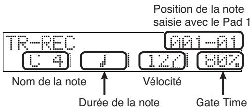 Position de la note saisie avec le Pad 1 TR-REC 0A1-A1 C 4 J 127 804 Nom de la note Durée de la note Vélocité Gate Time