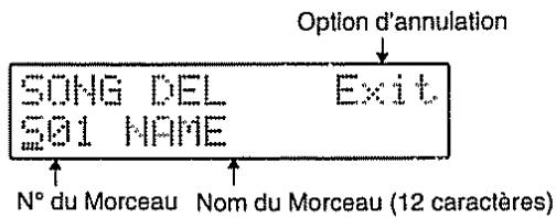 Option d'annulation SONG DEL Exit 501 NAME N° du Morceau Nom du Morceau (12 caractères)