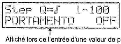 Step Q=∫ 1-100 PORTAMENTO OFF Affiché lors de l'entrée d'une valeur de p