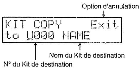Option d'annulation KIT COPY Exit to L000 NAME Nom du Kit de destination N° du Kit de destination