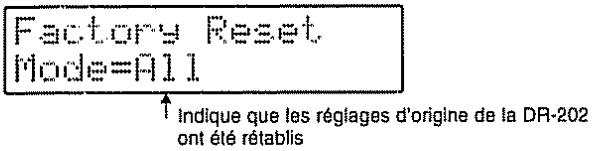Factory Reset Mode=All ↑ Indique que les réglages d'origine de la DR-202 ont été rétablis