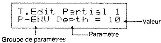 T. Edit Partial 1 P-ENU Depth = 10 Groupe de paramètres Paramètre Valeur