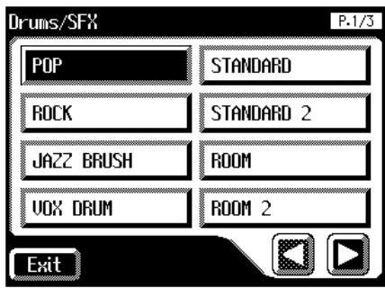 Drums/SFX P.1/3 POP STANDARD ROCK STANDARD 2 JAZZ BRUSH ROOM VOX DRUM ROOM 2 Exit