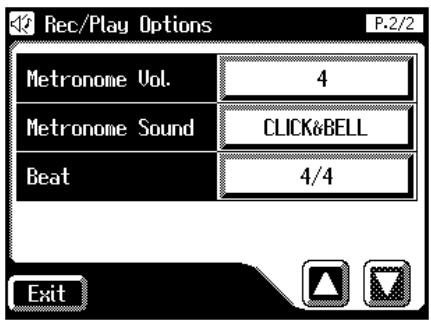 Rec/Play Options P-2/2 Metronome Vol. 4 Metronome Sound CLICK&BELL Beat 4/4 Exit