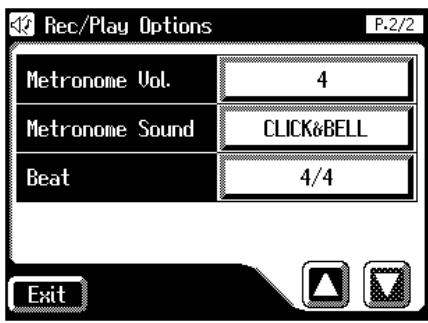 Rec/Play Options P-2/2 Metronome Vol. 4 Metronome Sound CLICK&BELL Beat 4/4 Exit