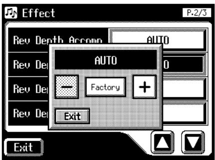 Effect P.2/3 Rev Depth Accomp AUTO REV Der AUTO 0 Rev Der Factory + Rev Der Exit Exit